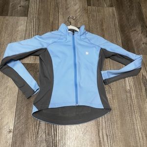 Pearl Izumi light blue grey full zipper cycling jacket multi pocket medium